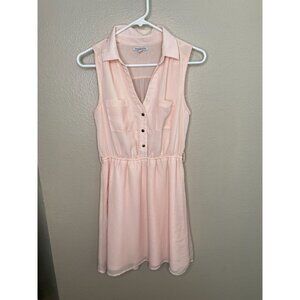 Charlotte Russe Womens Sleeveless Pink Collared Button-Front Dress M Polyester